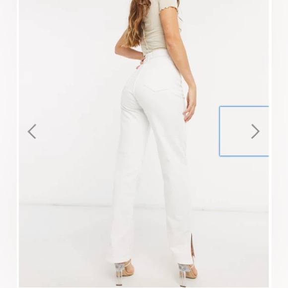 ASOS Femme Luxe mid-waist straight leg jean with side slits in white - Picture 4 of 8